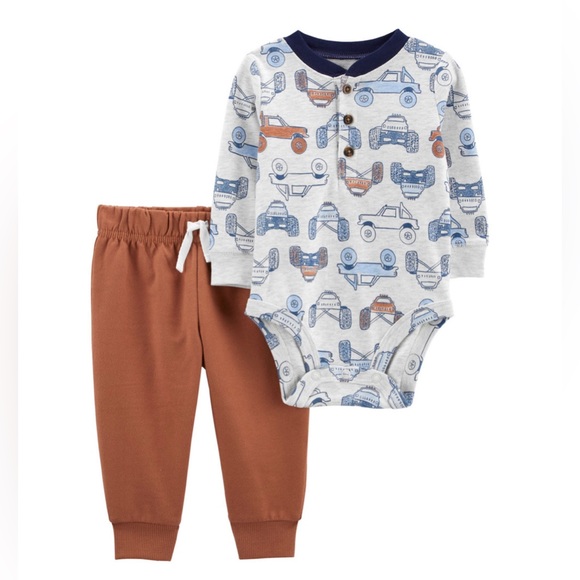 Carter's Boys 4 PC Bodysuit Pant Set, Trucks/Stripes/Solids Blue, 18 Months, NWT - Picture 8 of 13